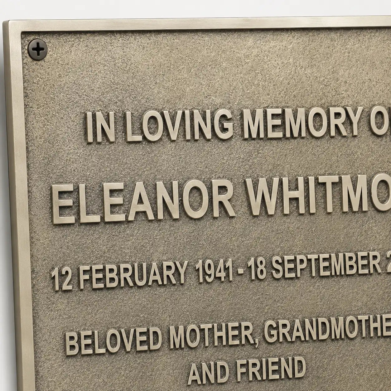 Custom engraved memorial plaque for gardens, benches, walls, and remembrance spaces