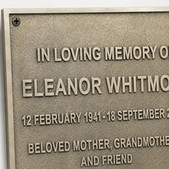 Custom engraved memorial plaque for gardens, benches, walls, and remembrance spaces