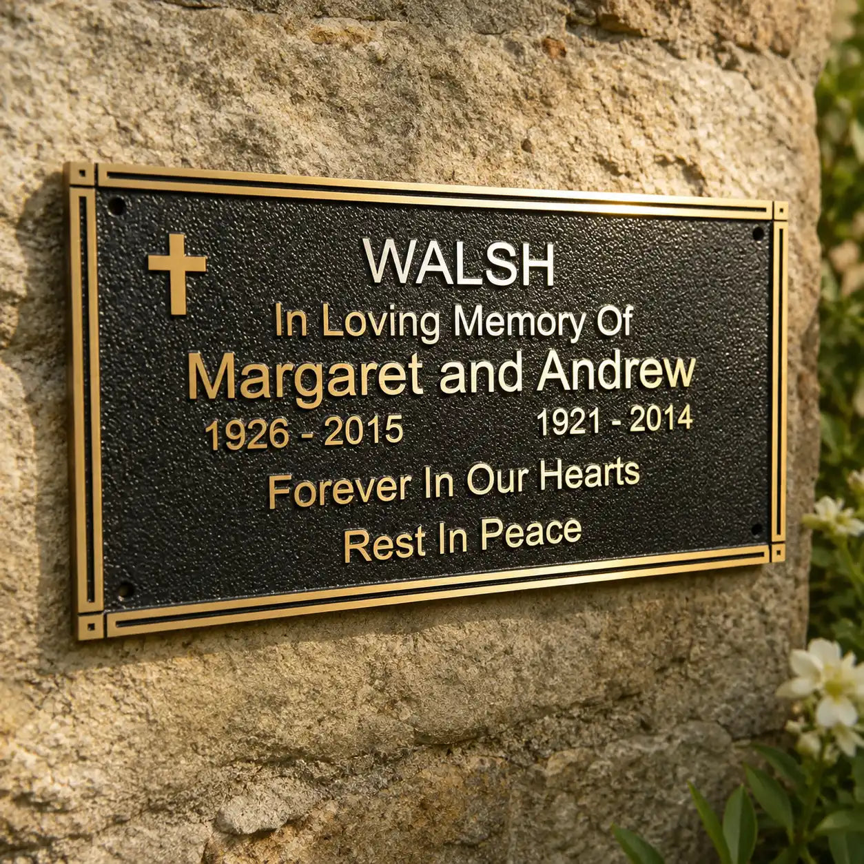 Custom brass memorial plaque with personalized inscription
