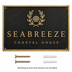 Brass House Number Plaque shown with included screws and anchors on a clean product background.
