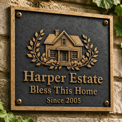 Personalized brass plaque with engraved details for indoor or outdoor use