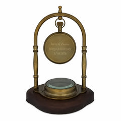 Rear view of personalised brass desk clock with anniversary engraving