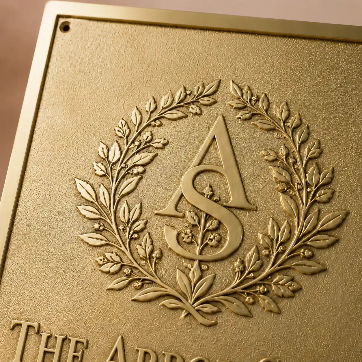 Elegant brass name plaque with engraved home address