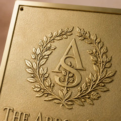 Elegant brass name plaque with engraved home address