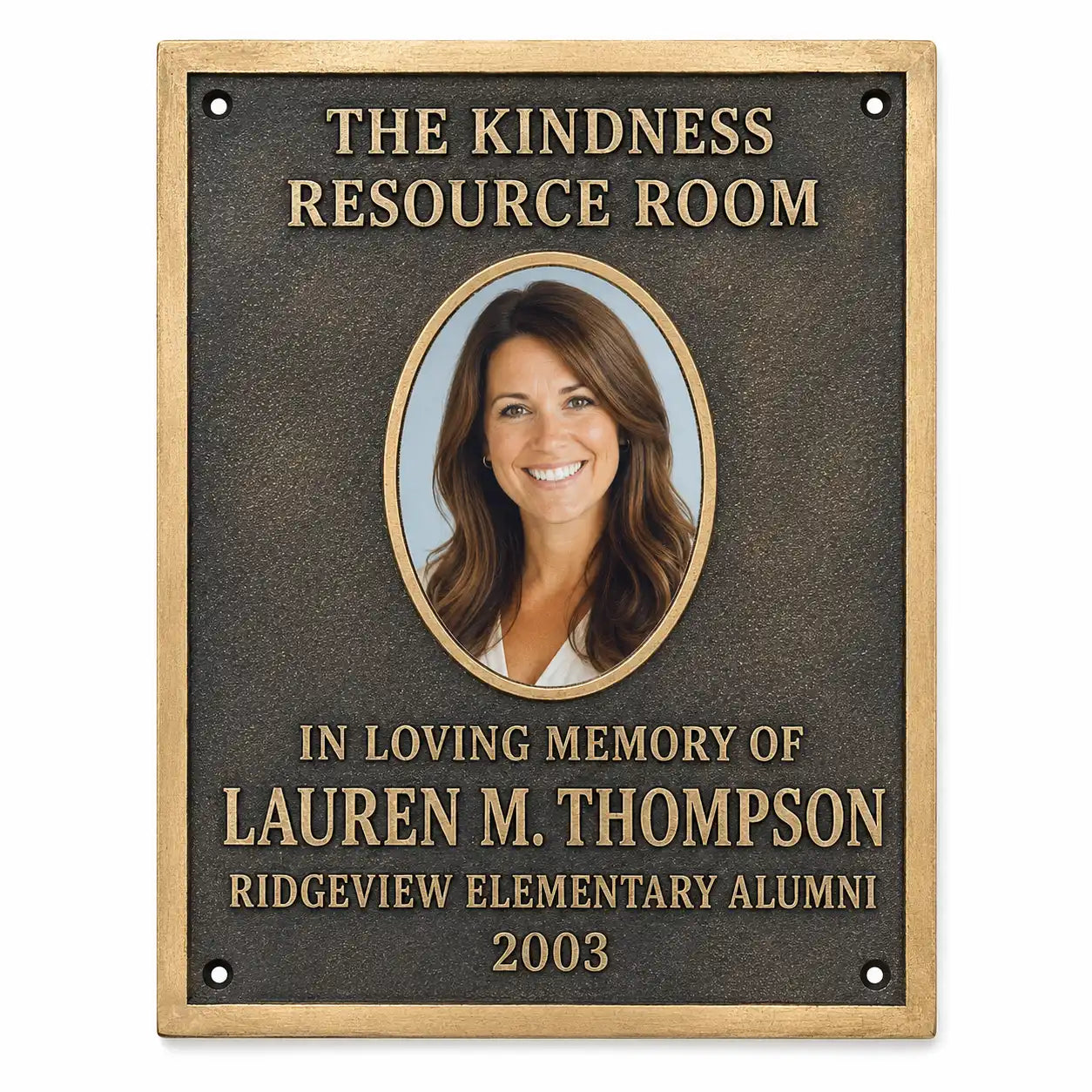 Solid bronze memorial plaque with custom photo and inscription