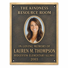 Solid bronze memorial plaque with custom photo and inscription