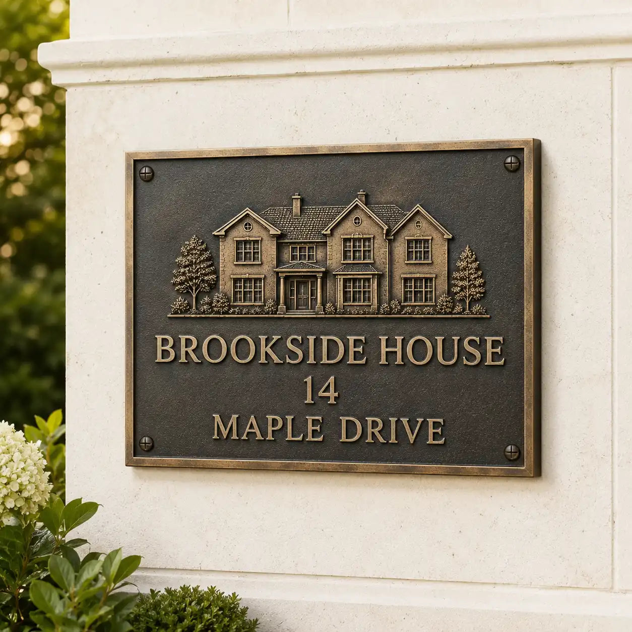 Solid bronze address plaque with personalized house number