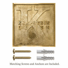 Premium Custom Engraved Brass Plaque presented with installation hardware, including screws and wall anchors.