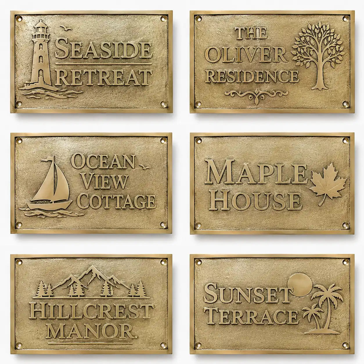 Custom engraved brass plaque with elegant gold background for home address display