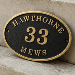 Bronze oval house address plaque with personalized engraving