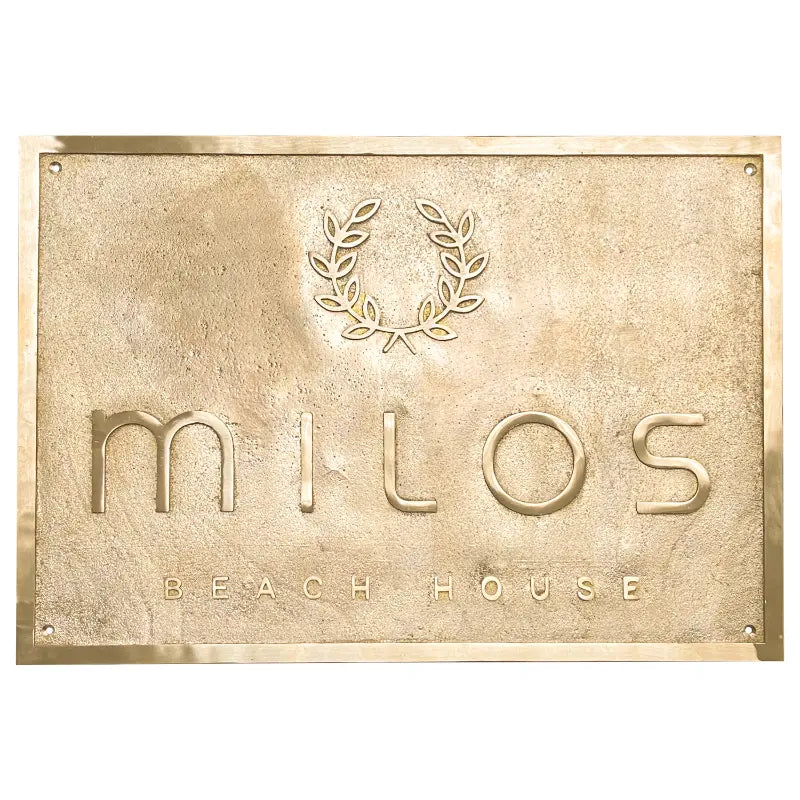Engraved brass address sign with a brass gold finish 