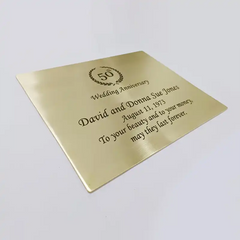 Polished Brass Engraved Nameplate with engraved text on a white background