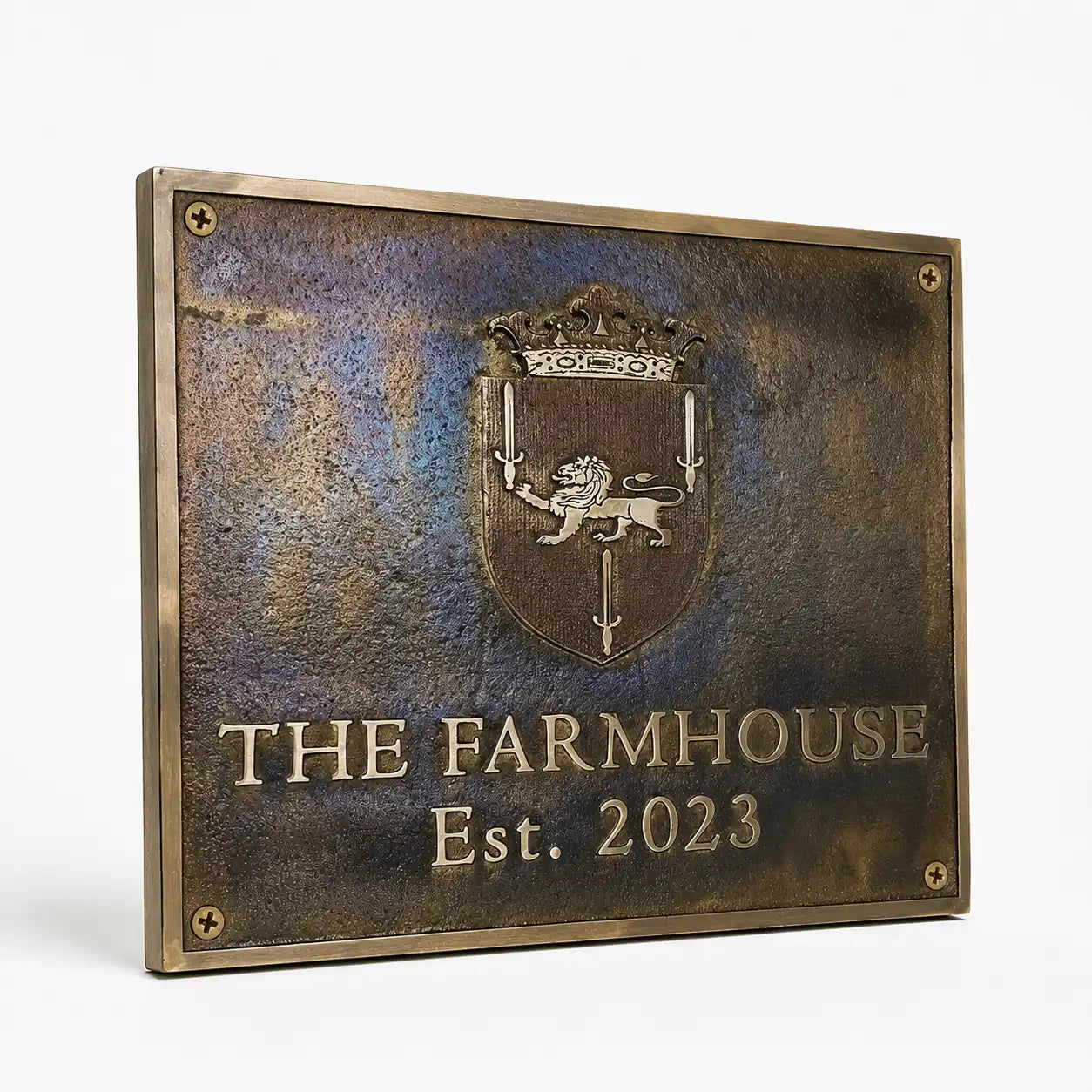 Decorative brass address plaque with personalized engraved details