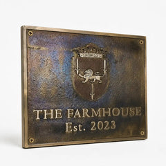 Decorative brass address plaque with personalized engraved details