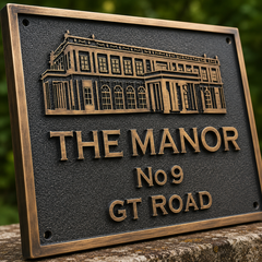 Custom bronze house plaque for home address with elegant engraved lettering