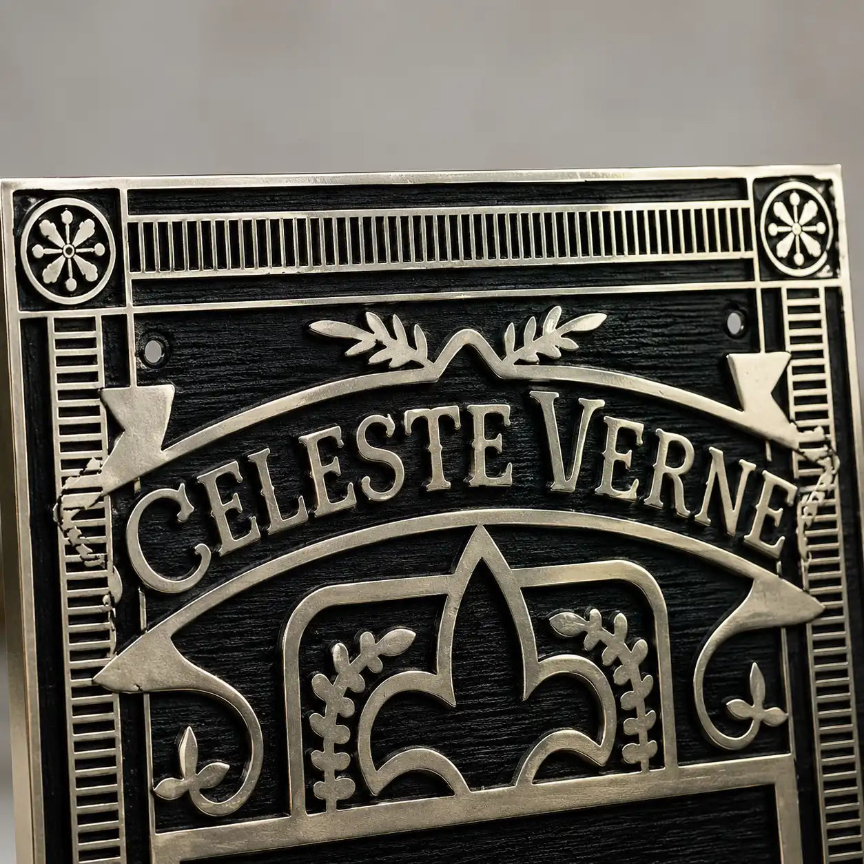 Personalized brass sign with premium black and silver finish