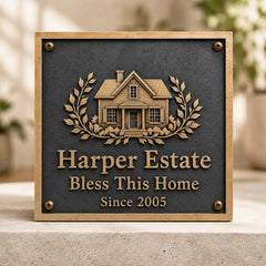 Brass plaque with customized engraving for home or office