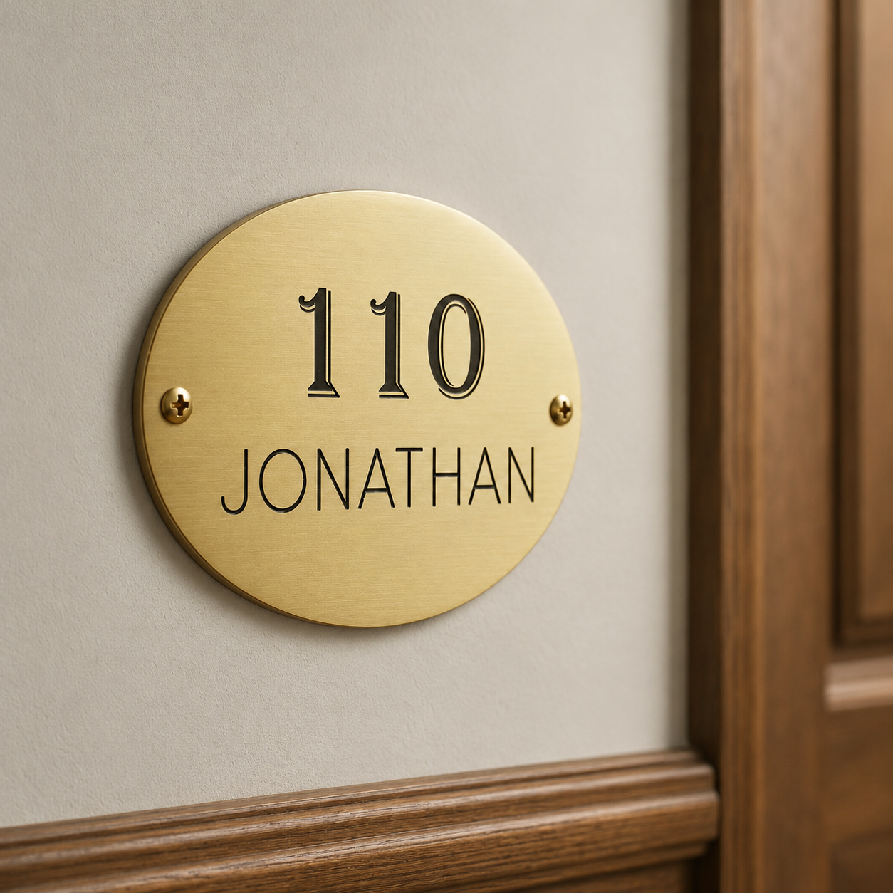Handcrafted oval brass plaque with custom lettering