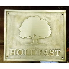 custom engraved brass plate with tree motif