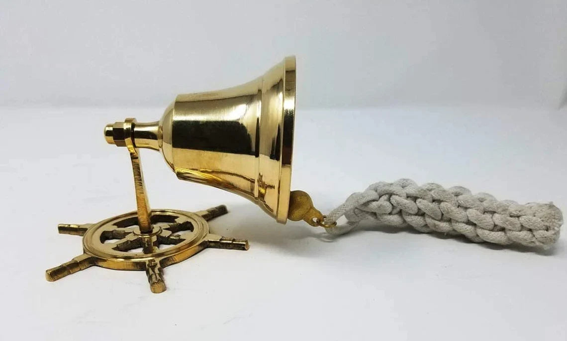 Solid Brass Ship Bell Wall Mountable Hanging Ship Wheel Bell