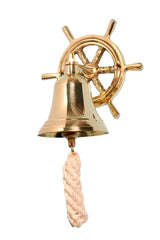 Solid Brass Ship Bell Wall Mountable Hanging Ship Wheel Bell