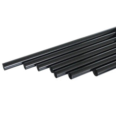 Set of black metal tubes for wind chimes on a white background