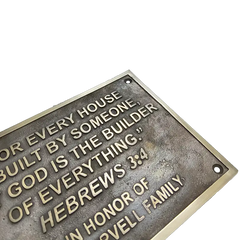 Handcrafted brass plaque in bronze finish | Custom message brass plaque bronze look