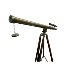 Nautical Double Barrel Telescope Antique Brass Astro With Wooden Tripod Office Decorative
