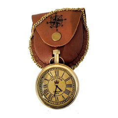 Antique Brass Pocket Watch 2' inch With leather case