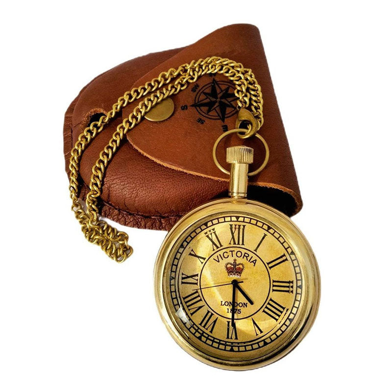 Antique Brass Pocket Watch 2' inch With leather case