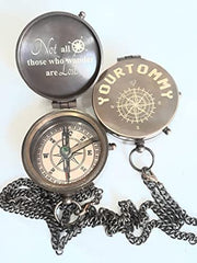 Compass Your Tommy Your Tubbo Brass Nautical Pocket Compass with Leather Carry Case, Compass with Chain, Pirates Compass, Engravable Gift Compass, Camping Compass