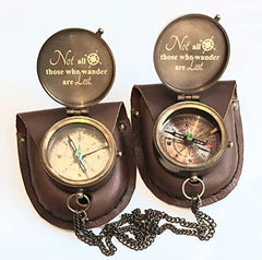 Compass Your Tommy Your Tubbo Brass Nautical Pocket Compass with Leather Carry Case, Compass with Chain, Pirates Compass, Engravable Gift Compass, Camping Compass
