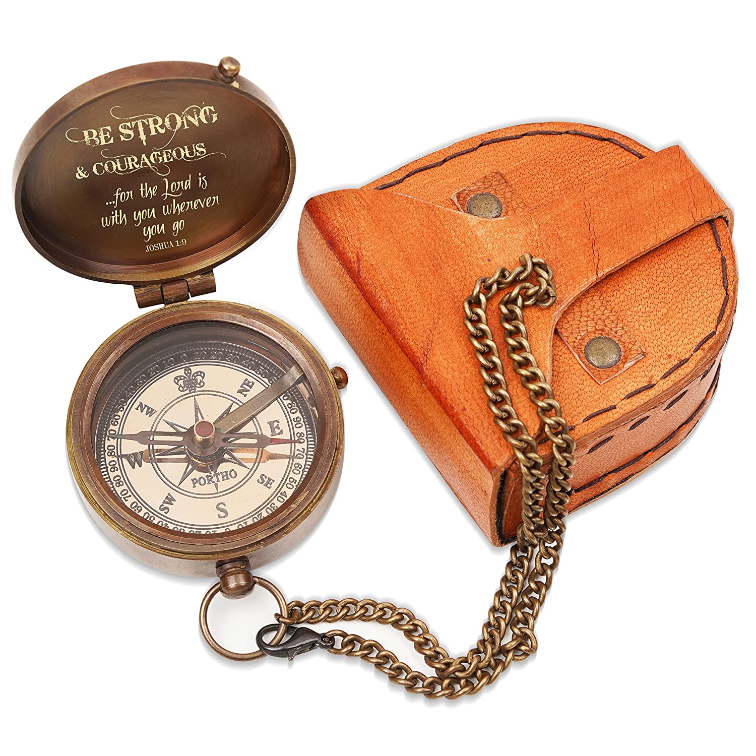 Be strong and courageous Engraved Compass with creative leather pouch, Meaningful inspirational gift for loved, Birthday gift, Anniversary gift, confirmation gift, Christmas gift