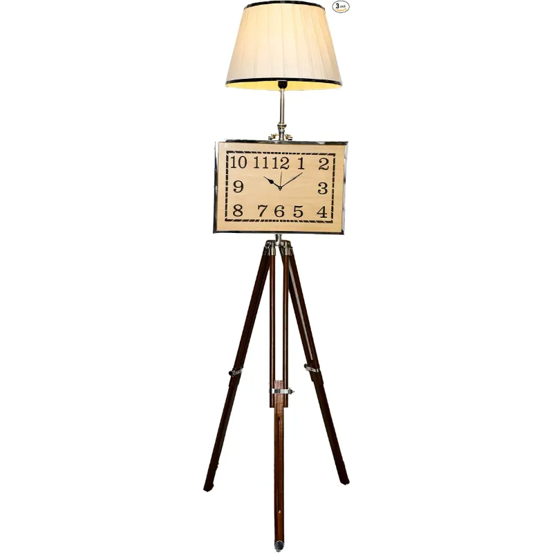 Antique Adjustable Tripod Stand Floor Night Lamp with Vintage Look Clock Home Decor for Living Room ACP09