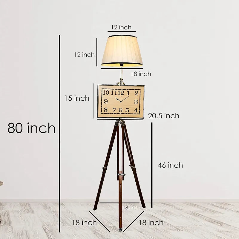 Antique Adjustable Tripod Stand Floor Night Lamp with Vintage Look Clock Home Decor for Living Room ACP09