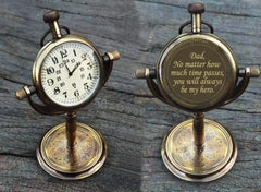 Antique Desk Clock Gifts for Dad - Engraved Ckock Gift for Dad, Thanksgiving Gift, Engraved with Dad, No Matter How Much Times Passes You Will Always Be My Hero
