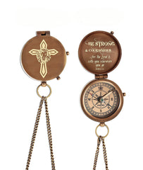 Be strong and courageous Engraved Compass with creative leather pouch, Meaningful inspirational gift for loved, Birthday gift, Anniversary gift, confirmation gift, Christmas gift