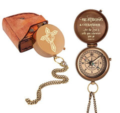 Be strong and courageous Engraved Compass with creative leather pouch, Meaningful inspirational gift for loved, Birthday gift, Anniversary gift, confirmation gift, Christmas gift