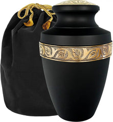 Black Urns for Ashes - Handcrafted Cremation Urn, Large Burial Urns for Ashes Adult Male - Urns for Human Ashes Adult Female, Funeral Decorative Urns - Black Urn, Up to 200 LBS