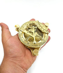 Brass Golden Sun-Clock Compass with Wooden Box Vintage Nautical Sundial Working Compass Pocket Style Collectible Decorative Item