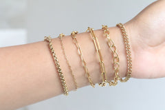 18k Gold Filled Link Chain Bracelet Set | Rectangle Paper Clip Chain Bracelets | Flat Curb Chain Bracelet | Dainty Gold Bracelets For Women