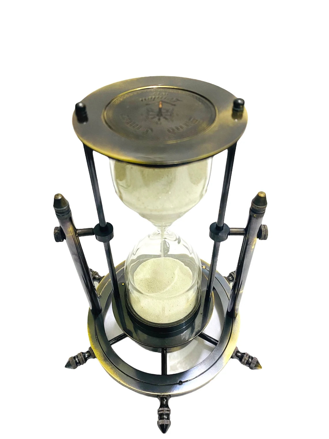 Classic Hourglass, Brass Sand Timer Wheel Base Compass, Nautical Home Decor Hourglass Gift