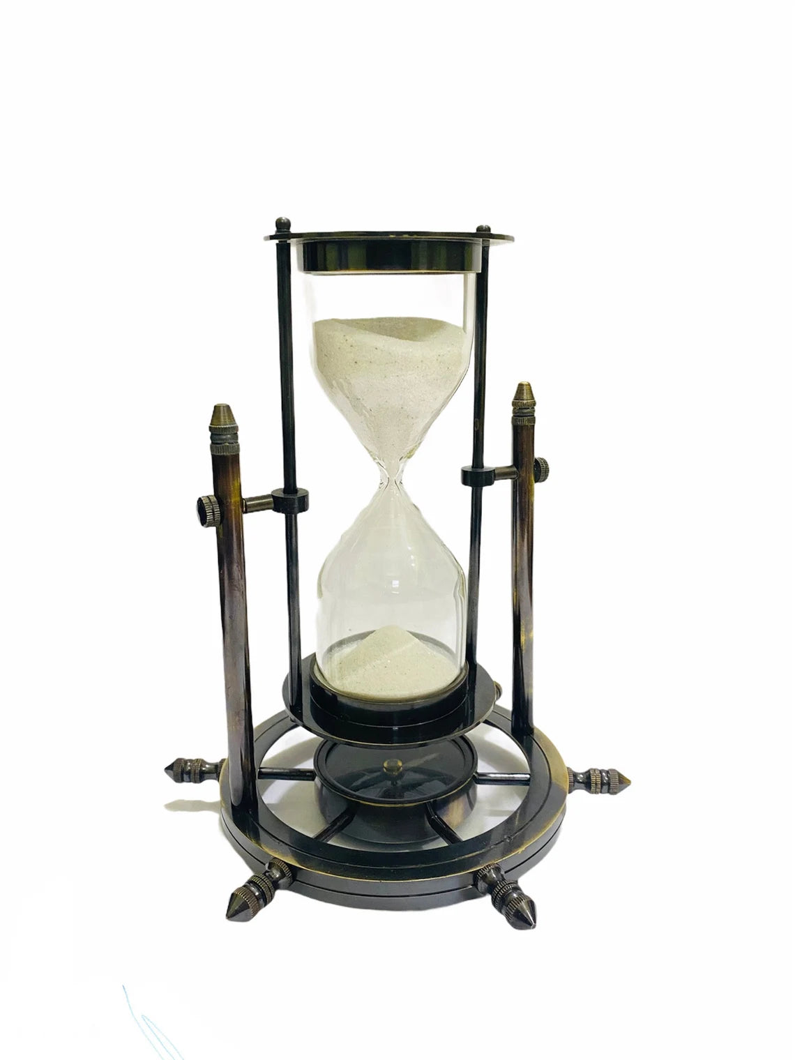 Classic Hourglass, Brass Sand Timer Wheel Base Compass, Nautical Home Decor Hourglass Gift