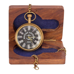 Classic gold-tone brass pocket watch for men with wooden box