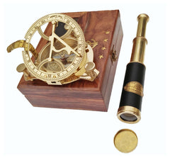 Customized Nautical Brass Compass And Telescope With Wooden Presentation box - Custom Engravable Marine gifts Ideas