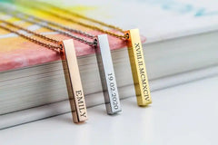 Custom Vertical Bar Necklace| Personalized Engraved Bar Necklace| Engraved Necklace| Name Bar Necklace| 3D Bar Necklace| Silver Bar Necklace