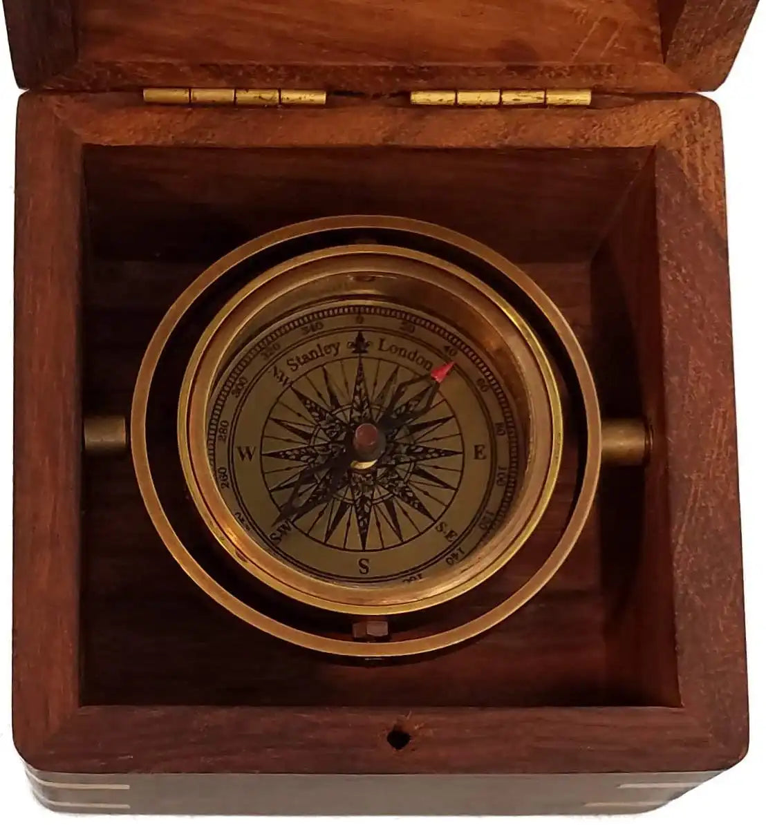 Compass Customisable Antique Brass Gimbal Compass in Wooden Box – Nautical compass