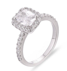 Bague de fiançailles simulant un diamant en argent et zircone cubique taille coussin princesse