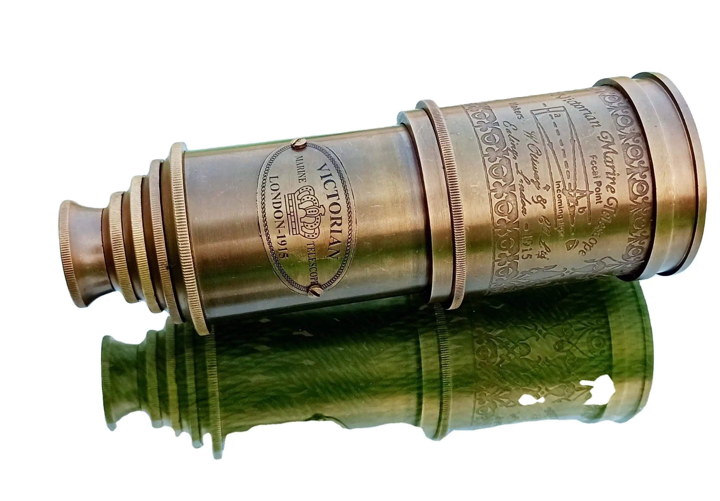Engraved Nautical Pirate Handheld Spyglass Brass Telescope with Wooden Gift Box
