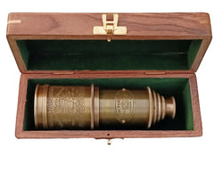 Engraved Nautical Pirate Handheld Spyglass Brass Telescope with Wooden Gift Box